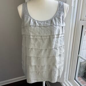 EILEEN FISHER Tank Top Womens S Silver 100% Silk Ruffled Tiered Layers